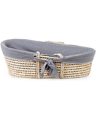 Childhome Cesta Portabebè Moses con Materasso + Rivestimento + Maniglie - 84x47 cm - Grigio Culle e Ceste
