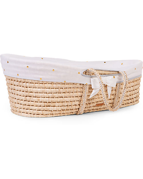 Childhome Cesta Portabebè Moses con Materasso + Rivestimento + Maniglie - 84x47 cm - Pois Culle e Ceste