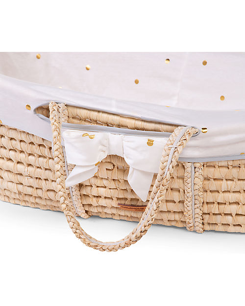 Childhome Cesta Portabebè Moses con Materasso + Rivestimento + Maniglie - 84x47 cm - Pois Culle e Ceste