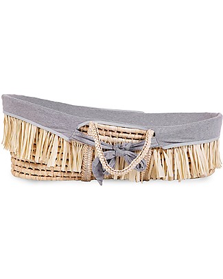 Childhome Cesta Portabebè Moses in Rafia con Materasso + Rivestimento + Maniglie - 84x47 cm - Grigio Culle e Ceste