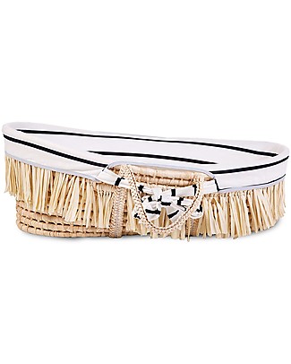 Childhome Cesta Portabebè Moses in Rafia con Materasso + Rivestimento + Maniglie - 84x47 cm - Righe Culle e Ceste