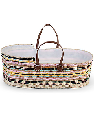 Childhome Cesta Portabèbèb Moses Multicolor con Materasso + Rivestimento + Maniglie - 84x45 cm Culle e Ceste