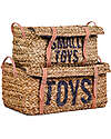 Childhome Cesti Intrecciati in Paglia con Manici e Stringhe in Pelle - Set da 2 Contenitori Porta Giochi
