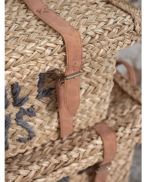 Childhome Cesti Intrecciati in Paglia con Manici e Stringhe in Pelle - Set da 2 Contenitori Porta Giochi