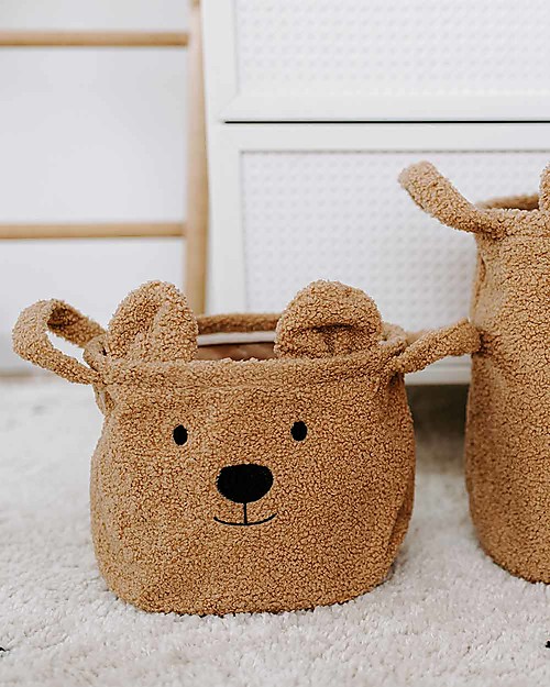 Childhome Cesto Portaoggetti Teddy Beige - 25x20x20 cm - Ultra-morbido! Contenitori Porta Giochi