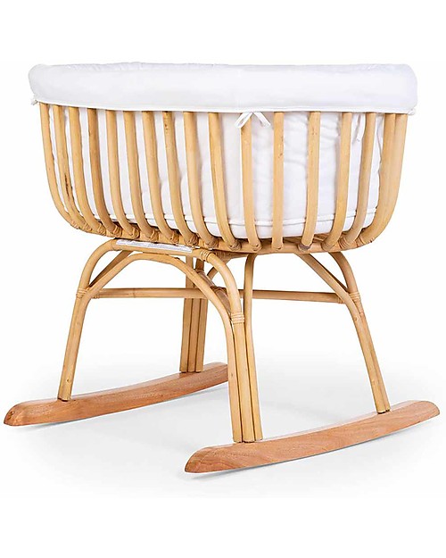 Childhome Culla a Dondolo in Rattan con Materasso e Rivestimento - Naturale - 90x50x70 cm Culle e Ceste