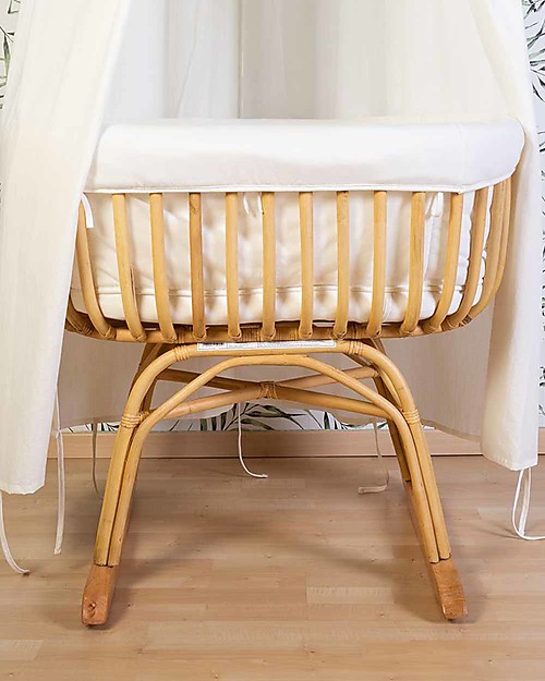 Childhome Culla a Dondolo in Rattan con Materasso e Rivestimento - Naturale - 90x50x70 cm Culle e Ceste