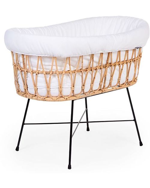 Childhome Culla in Rattan con Base in Metallo con Materasso e Rivestimento - Naturale - 90 x 50 x 71 cm Culle e Ceste