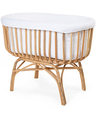 Childhome Culla in Rattan con Materasso e Rivestimento - Naturale - 90x50x70 cm Culle e Ceste