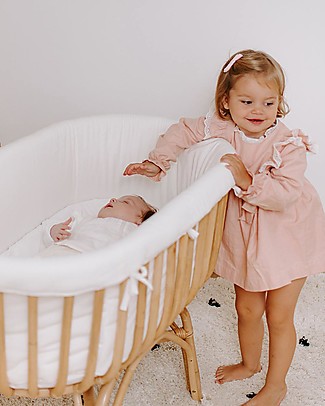 Childhome Culla in Rattan con Materasso e Rivestimento - Naturale - 90x50x70 cm Culle e Ceste