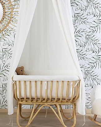 Childhome Culla in Rattan dalle Linee Curve con Materasso e Rivestimento - Naturale - 90x50x70 cm Culle e Ceste
