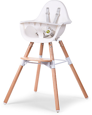 Childhome Evolu 2 Chair Seggiolone Evolutivo e Convertibile - Bianco/Legno - Da 6 mesi a 6 anni Seggioloni