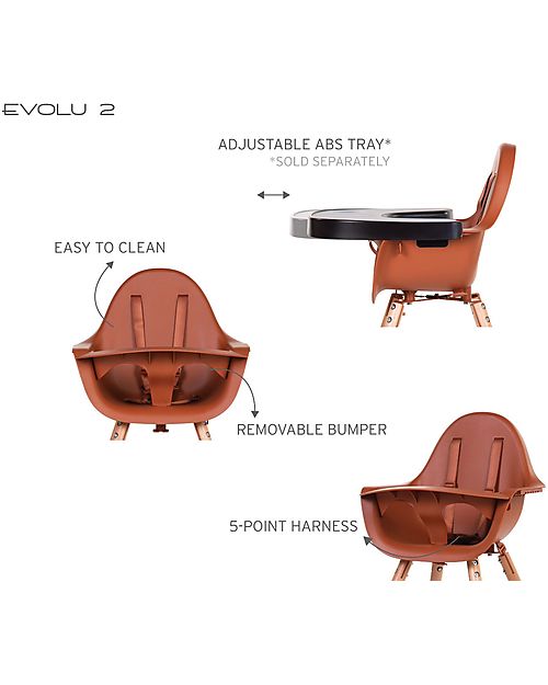 Childhome Evolu 2 Chair Seggiolone Evolutivo e Convertibile - Naturale/Ruggine - da 6 mesi a 6 anni Seggioloni Pappa