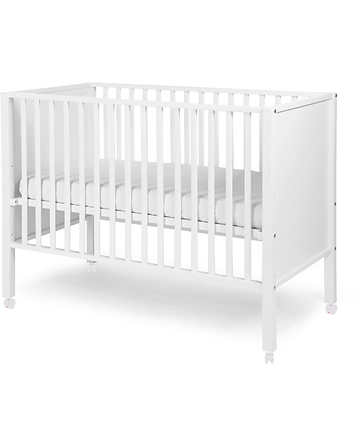 Childhome Lettino con Sbarre in Legno di Faggio, Bianco , 60 x 120 cm - Con ruote! Lettini con Sbarre