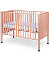 Childhome Lettino con Sbarre in Legno di Faggio, Legno Naturale , 60 x 120 cm - Con ruote! Lettini con Sbarre