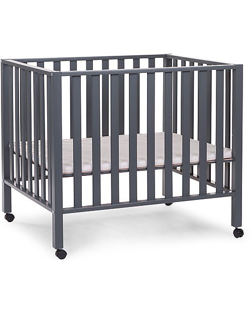 Childhome Lettino Culla con Ruote - 98 x 78 x 80 cm - Antracite - Tre Altezze! Lettini con Sbarre