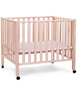Childhome Lettino Culla con Ruote - 98 x 78 x 80 cm - Naturale - Tre Altezze! Lettini con Sbarre