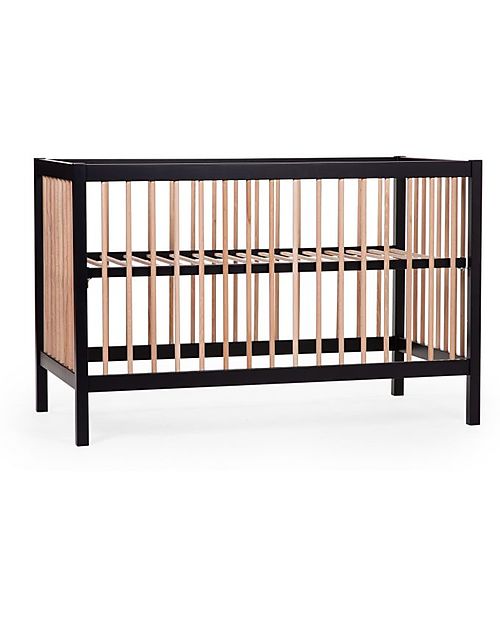 Childhome Lettino Culla con Sbarre - 126 x 66 x 82 cm - Nero/Naturale - Tre Altezze! Lettini con Sbarre