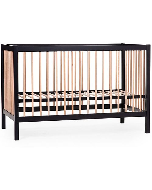 Childhome Lettino Culla con Sbarre - 126 x 66 x 82 cm - Nero/Naturale - Tre Altezze! Lettini con Sbarre