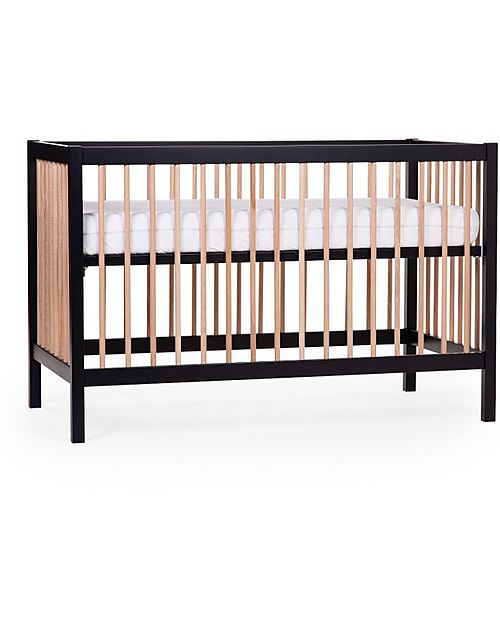 Childhome Lettino Culla con Sbarre - 126 x 66 x 82 cm - Nero/Naturale - Tre Altezze! Lettini con Sbarre