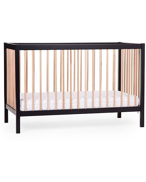 Childhome Lettino Culla con Sbarre - 126 x 66 x 82 cm - Nero/Naturale - Tre Altezze! Lettini con Sbarre