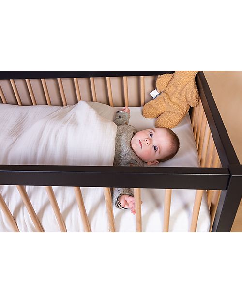 Childhome Lettino Culla con Sbarre - 126 x 66 x 82 cm - Nero/Naturale - Tre Altezze! Lettini con Sbarre