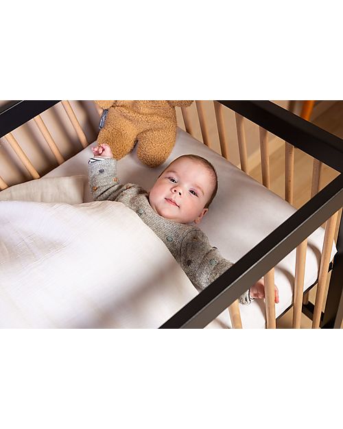 Childhome Lettino Culla con Sbarre - 126 x 66 x 82 cm - Nero/Naturale - Tre Altezze! Lettini con Sbarre