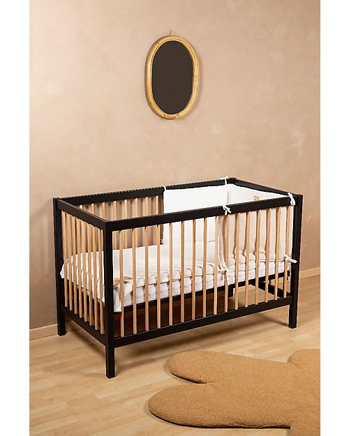 Childhome Lettino Culla con Sbarre - 126 x 66 x 82 cm - Nero/Naturale - Tre Altezze! Lettini con Sbarre