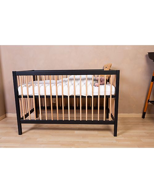 Childhome Lettino Culla con Sbarre - 126 x 66 x 82 cm - Nero/Naturale - Tre Altezze! Lettini con Sbarre
