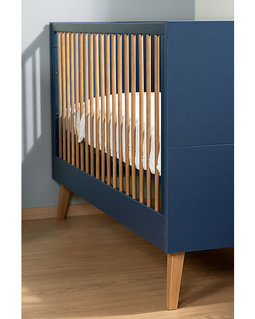 Childhome Lettino Culla con Sbarre - 145x75x95 cm - Blu - Convertibile 0-6 anni! Letti Trasformabili