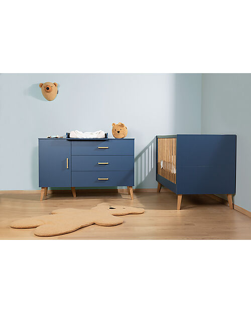 Childhome Lettino Culla con Sbarre - 145x75x95 cm - Blu - Convertibile 0-6 anni! Letti Trasformabili