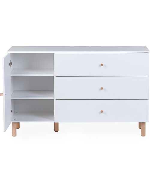 Childhome Lettino Culla con Sbarre + Cassettiera con Fasciatoio Removibile - Bianco Letti Trasformabili