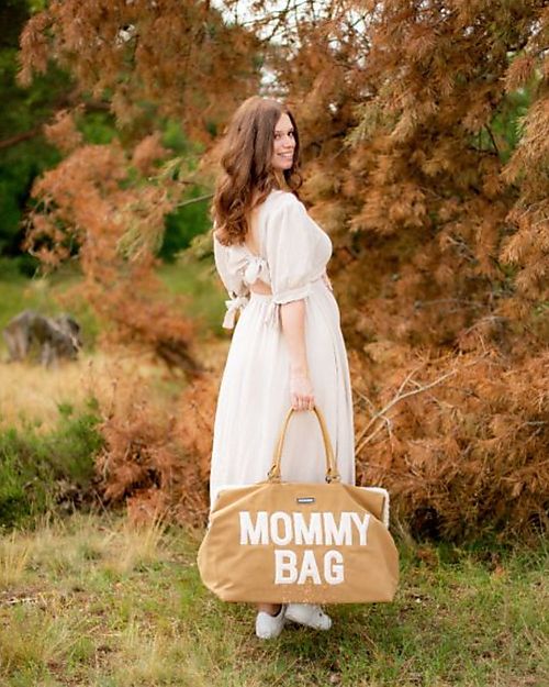 Childhome Mommy Bag Borsa Fasciatoio 55 x 30 x 40 cm - Camoscio con Dettagli Teddy - Include Materassino per il Cambio! Borse Cambio