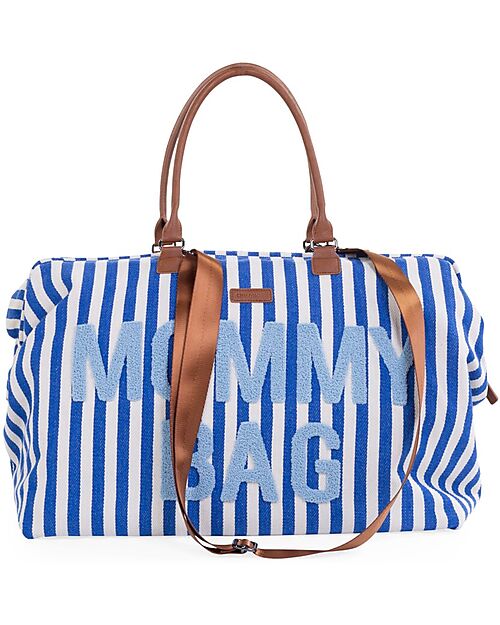 Childhome Mommy Bag Borsa Fasciatoio 55 x 30 x 40 cm - Righe - Blu Elettico/Azzurro - Include Materassino per il Cambio! Borse Cambio