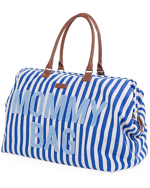 Childhome Mommy Bag Borsa Fasciatoio 55 x 30 x 40 cm - Righe - Blu Elettico/Azzurro - Include Materassino per il Cambio! Borse Cambio