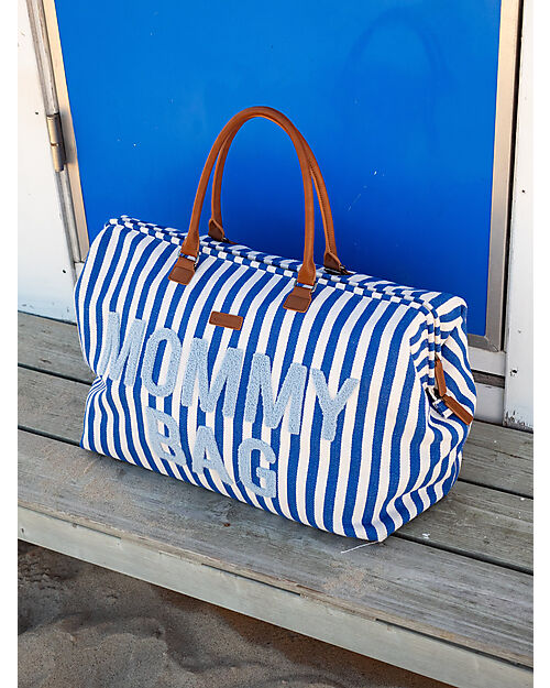 Childhome Mommy Bag Borsa Fasciatoio 55 x 30 x 40 cm - Righe - Blu Elettico/Azzurro - Include Materassino per il Cambio! Borse Cambio