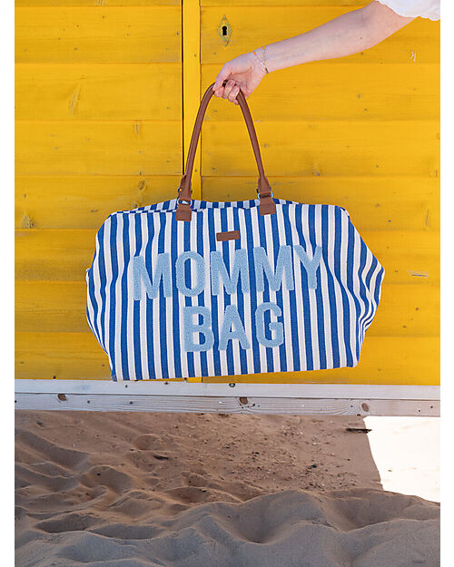 Childhome Mommy Bag Borsa Fasciatoio 55 x 30 x 40 cm - Righe - Blu Elettico/Azzurro - Include Materassino per il Cambio! Borse Cambio