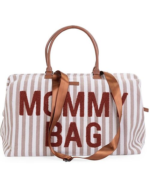 Childhome Mommy Bag Borsa Fasciatoio 55 x 30 x 40 cm - Righe - Nude/Terracotta - Include Materassino per il Cambio! Borse Cambio