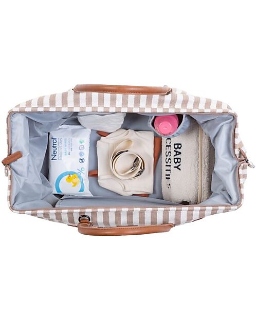 Childhome Mommy Bag Borsa Fasciatoio 55 x 30 x 40 cm - Righe - Nude/Terracotta - Include Materassino per il Cambio! Borse Cambio