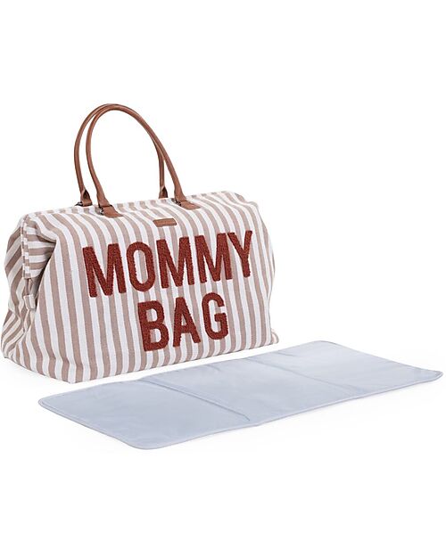 Childhome Mommy Bag Borsa Fasciatoio 55 x 30 x 40 cm - Righe - Nude/Terracotta - Include Materassino per il Cambio! Borse Cambio