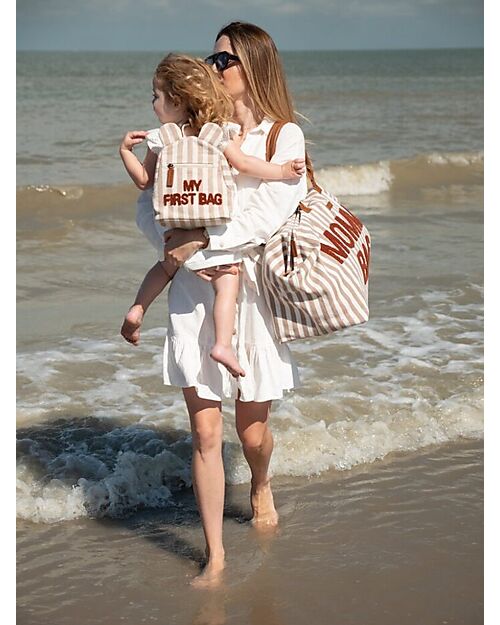 Childhome Mommy Bag Borsa Fasciatoio 55 x 30 x 40 cm - Righe - Nude/Terracotta - Include Materassino per il Cambio! Borse Cambio
