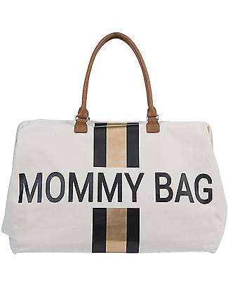 Childhome Mommy Bag Borsa Fasciatoio - 55x30x40 cm - Righe Nero/Oro - Include materassino per il cambio! Borse Cambio e Accessori