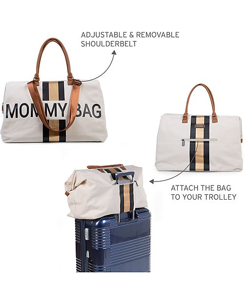 Childhome Mommy Bag Borsa Fasciatoio - 55x30x40 cm - Righe Nero/Oro - Include materassino per il cambio! Borse Cambio