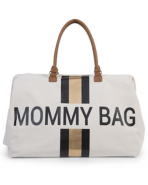 Childhome Mommy Bag Borsa Fasciatoio - 55x30x40 cm - Righe Nero/Oro - Include materassino per il cambio! Borse Cambio
