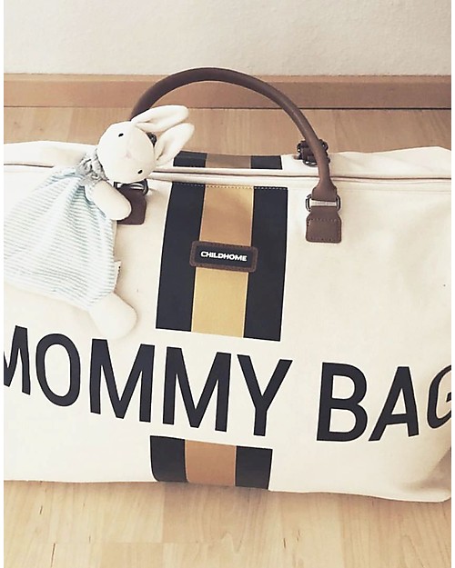 Childhome Mommy Bag Borsa Fasciatoio - 55x30x40 cm - Righe Nero/Oro - Include materassino per il cambio! Borse Cambio