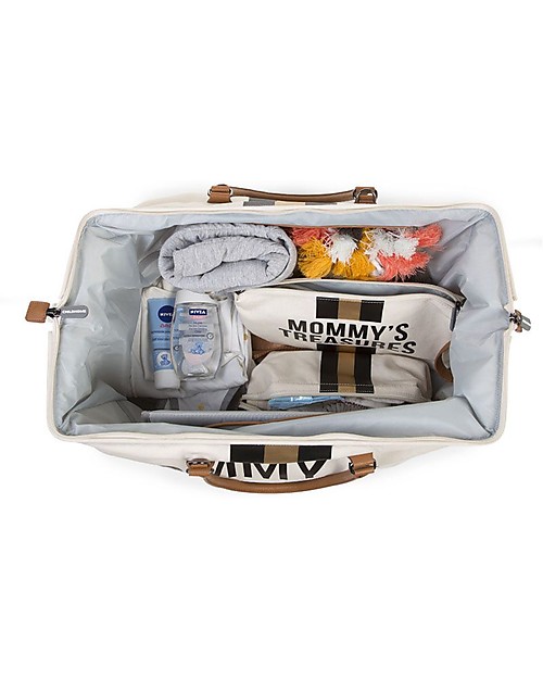 Childhome Mommy Bag Borsa Fasciatoio - 55x30x40 cm - Righe Nero/Oro - Include materassino per il cambio! Borse Cambio