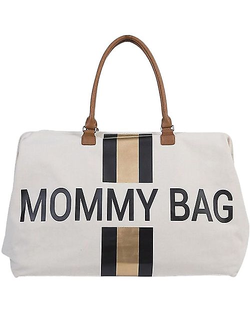Childhome Mommy Bag Borsa Fasciatoio - 55x30x40 cm - Righe Nero/Oro - Include materassino per il cambio! Borse Cambio