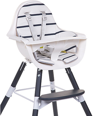 Childhome OUTLET - Cuscino per Seggiolone Evolutivo Evolu 2 Chair, Righe Bianco/Blu - 100% Jersey di Cotone Accessori per Seggioloni