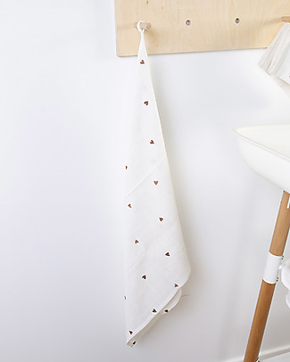 Childhome Panni in Mussola - Avorio e Cuori - 4 Pezzi - 100% Cotone Copertine Swaddles