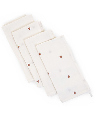 Childhome Panni in Mussola - Avorio e Cuori - 4 Pezzi - 100% Cotone Copertine Swaddles